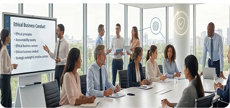 People discussing supplier code of conduct and compliance