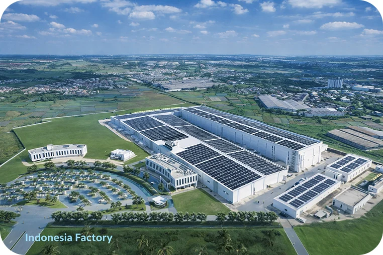 Aerial view of Lamipak Indonesia factory with solar installations
